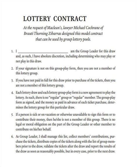 lottery agreement form free.